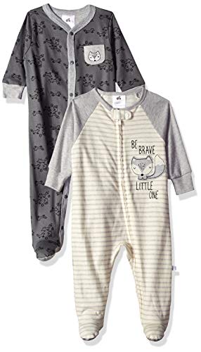 Just Born baby boys 2-pack Organic Sleep 'N Play infant and toddler bodysuit footies, Boy Fox, 3-6 Months US