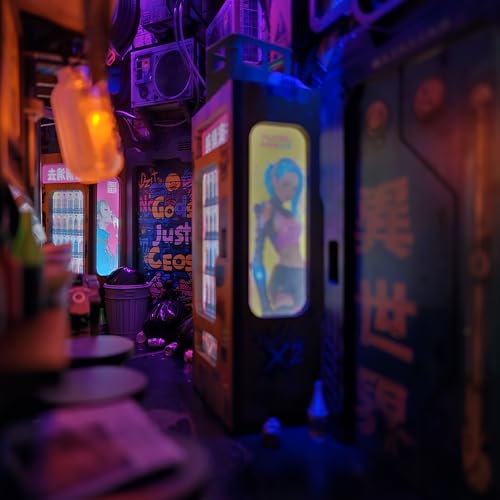 Image of Neo Ramen MiniAlley DIY Cyberpunk Book Nook Kit - Wooden Diorama with Neon Lights, Futuristic Ramen Shop & Endless Alley Illusion - Unique Collectible Display for Bookshelf or Desk