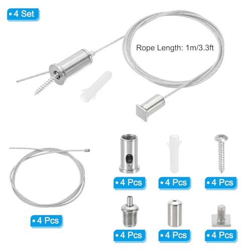 PATIKIL Ceiling Hanging Wire Cable Kit, 1m/3.3ft 4 Set Adjustable Light Suspend Cable Kit Panel Hanging Rope Clamp Square Nail for Pendant Light Fitting Aquarium Lights, Style 2 by PATIKIL - Used condition - Image 2
