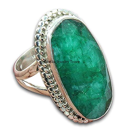 Emerald Gemstone 925 Sterling Silver May Birthstone Statement Dainty Ring For Women Anniversary Birthday Mother's Day Gift (Emerald, Size 7) #TOP16