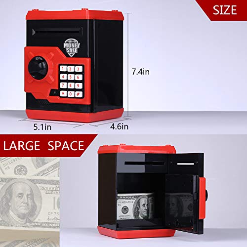Kingsida Electronic Password Piggy Bank Kids Safe Bank Mini ATM Electronic Money Save Box Cash Coin Can (Black and Red) - Thumbnail 4