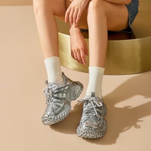 BEAU TODAY Chunky Sneakers for Women，Womens Fashion Sneakers, Genuine Leather Sneakers for Women, Lace Up Comfortable Casual Walking Dad Shoes2