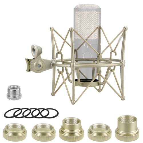 GEEKRIA for Creators Microphone Shock Mount Compatible with AKG P120, P220, Perception 220 P420, P820, P8207, Mic Anti-Vibration Suspension Adapter Clamp Mic Holder Clip (Champagne/Metal)