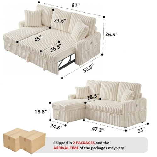 Image of KCGKCG 81 inch Sectional Sleeper Sofa Bed, Pull Out Couches for Living Room