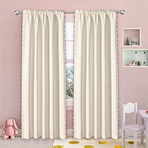 Lordtex Multi Color Pom Pom Curtains For Kids Room - Thermal Insulated Curtains Noise Reducing Light Blocking Rod Pocket Window Drapes For Boys And Girls Bedroom, 52X84 Inch, Vanilla, Set Of 2 Panels #TOP6