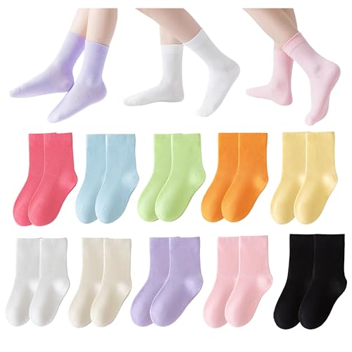 Toptim Kids Girl Crew Socks Colorful Lightweight Cotton Casual Sock