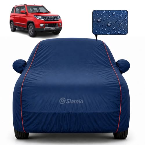 Image of Premium 100% Waterproof Car Cover for Mahindra TUV 300 Model All-Weather, UV & Dust Protection | Heavy-Duty 3-Layer Fabric | Custom Fit with Mirror & Antenna Pockets | Navy Blue
