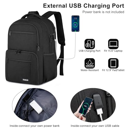 Backpack for Men and Women, Backpacks for School Teen Boys, Business Travel Water Resistant Sturdy 15.6 Inch Laptops Back Pack with USB Charging Port, College School Computer Bag Gift, Black4