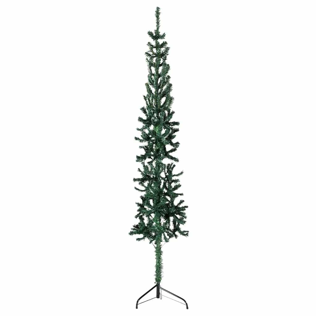 vidaXL Slim Artificial Half Christmas Tree with Stand Holiday Ornament Christmas Decoration Slim Xmas Tree Holiday Decoration Green 210 cm