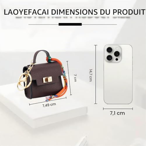 LAOYEFACAI Mini Porte-clés Mini Sac à Main Porte-Monnaie Porte-clés créatif pour Femmes Trousse de Maquillage Porte-Monnaie à Fermeture éclair (Brown) – vue 2