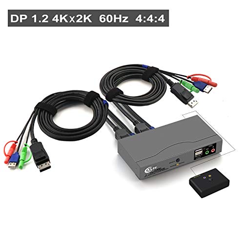 CKLau 2 Port Displayport Cables KVM Switch, DP KVM Switch with Audio
