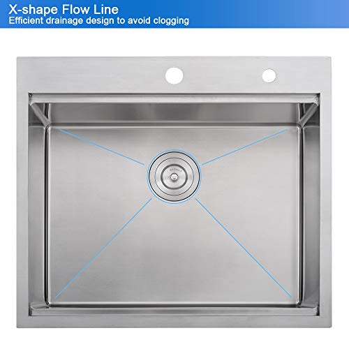 25 Kitchen Sink Drop In- Bokaiya Kitchen Sink 25 x 22 Drop In Workstation Ledge 16 Gauge Single Bowl Topmount Utility Laundry Bar Prep Drop In Sink