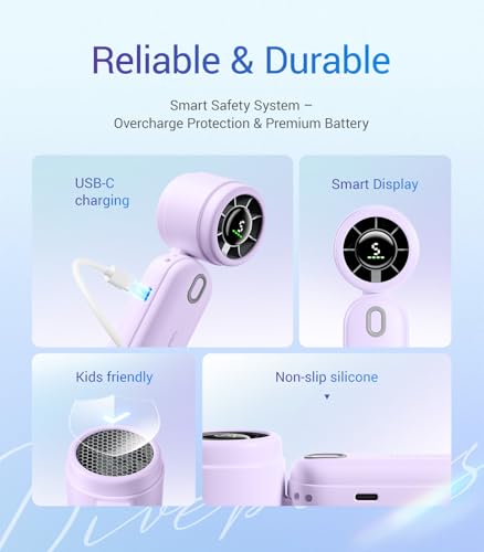 Image of Diveblues Mini Handheld Fan, 30ft /s Portable Turbo Fan [12H Max Cooling], 4000mAh Personal Fan with LED Display, 3-in-1 Hand Held /Neck /Desk Fan for Travel, Cruise, Disney Essentials