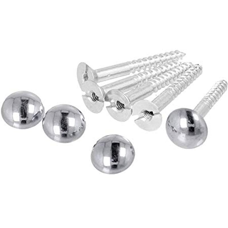 Image of Rely⇒VP INDUSTRIES (Pcs-25) No.8x25 mm Mirror Screw Self-Tapping with Button - 12mm Brass Nickel Round Dome Cap, Decorative Screw for Glass, Mirrors, Cabinets, Display Panels & Advertising Boards