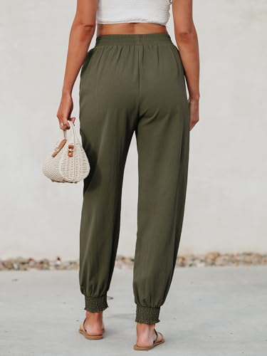 CUPSHE Women Pants Tapered Leg Smocking Drawstring High Rise Pant Casual Summer2