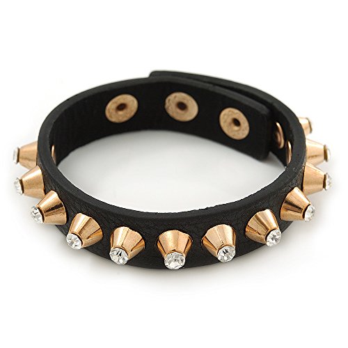 Bracelet similicuir noir cristaux Avalaya pour un style rock chic