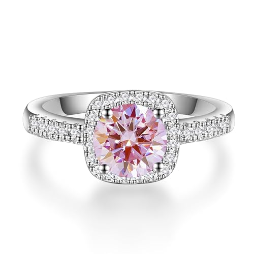 YSDD 1 Carat Peacock Blue Moissanite Engagement Ring for Women D Color VVS1 Clarity Moissanite 925 Sterling Silver Promise Eternity Rings (Pink, 6.5)