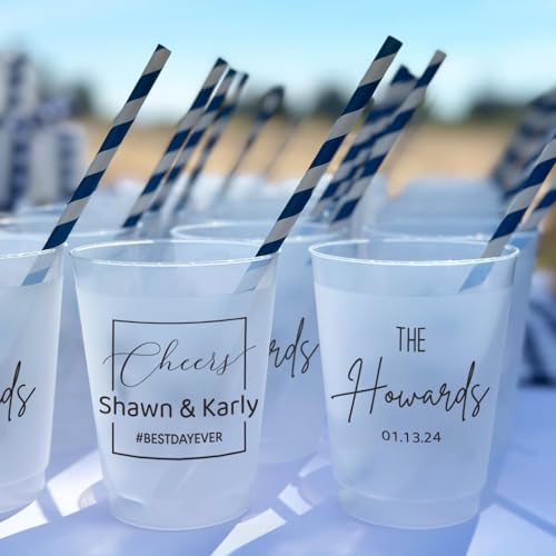 Personalized Frosted Wedding Cups Custom Plastic Cups Plastic Cups for Wedding10oz 12oz 16oz Party cups Monogrammed Wedding Favor cups