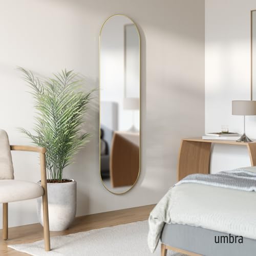 Umbra Hubba Pill Mirror, Large Entryway Wall Mirror, 62x18, Brass by Umbra - Used condition - Image 2