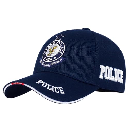 Bonés de beisebol para homem, bordados, policial, algodão lavado, vintage, Azul escuro, M