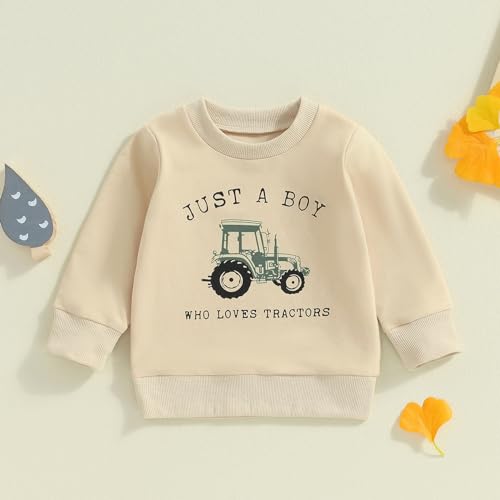 toddler baby boy crewneck sweatshirt tractor letter long sleeve pullover tops fall winter outfits casual clothes