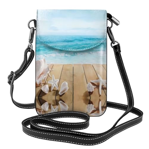 Sac à bandoulière pour femme Seaside Starfish portefeuille pochette téléphone cuir à rabat
