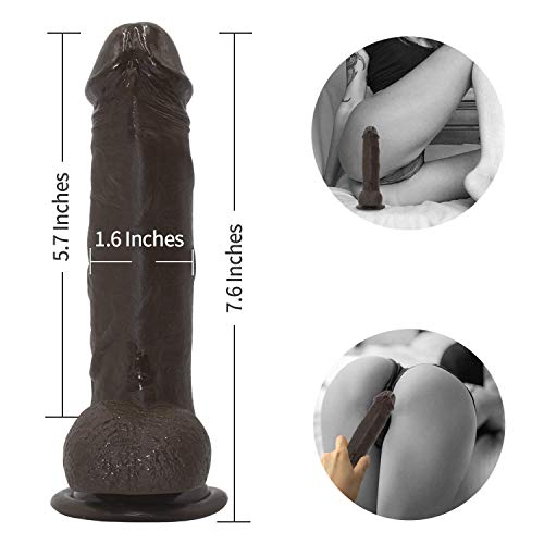 Strap-On Dildo Realistic Silicone Dildo With Wearable Sex Harness For Couple Pegging Women Lesbian Sex Fun, 7.6'' (Black) #TOP3