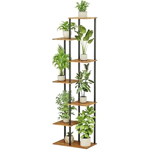 JEPRECO Plant Stand Indoor 7 Tier 8 Potted Metal Wood Plant Shelf, Multiple Flower Pots Corner Tall Plant Holder Stands for Living Room Balcony Bedroom, Rustic Brown Cover