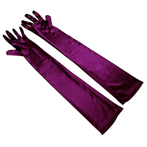 Classic Women's Gloves Long Elastic Elegant 1920s Style Evening Gloves Satin Gloves Gothic Opera Festival Party Wedding Bridal Gloves for Festive Fancy Dress Costumes Carnival Dark Purple - Image 2
