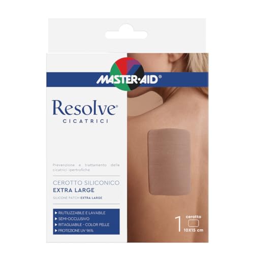 Master Aid Resolve Cicatrici – Cerotto Siliconico Extra Large Rettangolare - Prevenzione E Trattamento Delle Cicatrici Ipertrofiche - Lavabile E Riutilizzabile - Protezione Uv - Made In Italy -10X15Cm