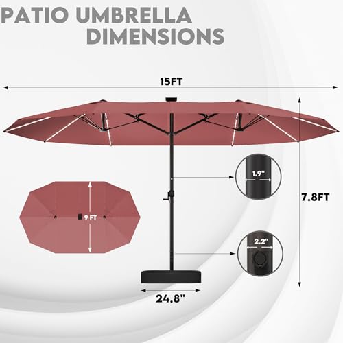 GDPFN 15ft Rectangular Patio Umbrella (Burgundy-DL, 15FT) by GDPFN - Used condition - Image 6