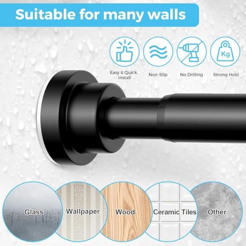 Image of JD FRESH 100 Cm to 190 Cm Extendable Curtain Rod Holder Non-Drilling /Anti-Skid Spring Pull Rod /Stainless Steel Rust Proof Shower Curtain Rod /Window Curtain Rod / (Black)
