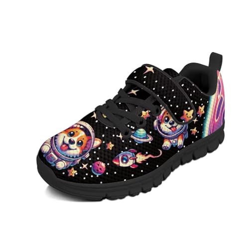 Little Kid Tennis Shoes Slip On Boys Girls Sneakers Casual Running Shoes Woven Breathable with Soft Soled Sports Hook-Loop Outdoor Shoes Galaxy Space Cute Dog Pattern