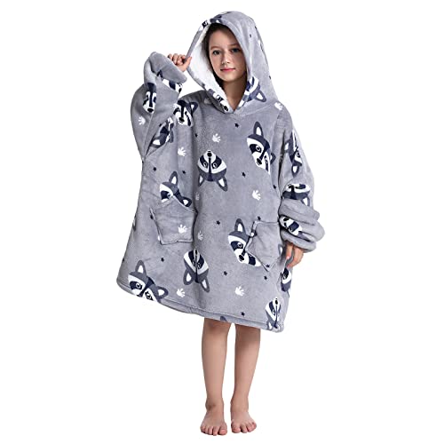 JOREAY Kids Oversized Blanket Hoodie, Girls Boys Snuggle Fleece Wearable Blanket, Sherpa Fluffy Giant Hooded Sweatshirt for Teens