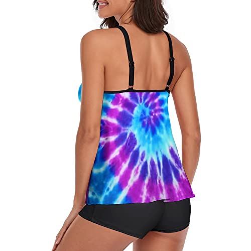 Urchics Womens Gray Tankini Swimsuit Tank Top Two Piece Bathing Suits with Boyshorts Purple Blue L