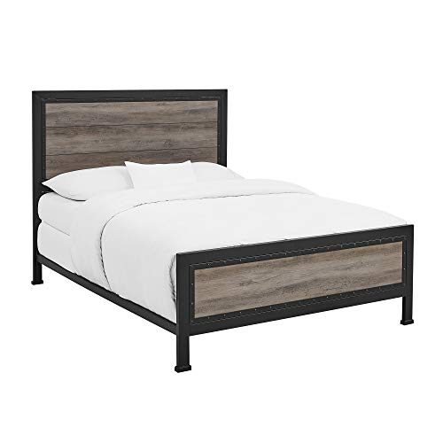 Home Accent Furnishings Rustic Queen Industrial Wood And Metal Bed - Includes Head And Footboard #TOP2