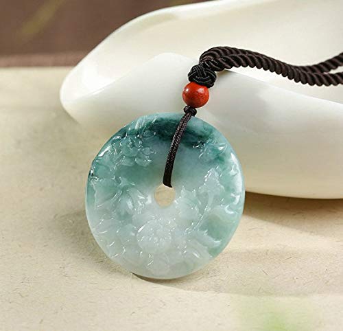 Natural Jade A-Grade Jadeite Carved Flower Butterfly Safety Button Pendant Amulet4