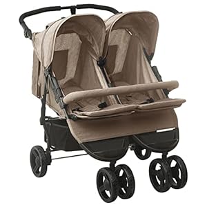 ZEYUAN Geschwisterwagen, Zwillingskinderwagen, Doppelkinderwagen, Geschwisterbuggy, Double Stroller, Taupe Stahl