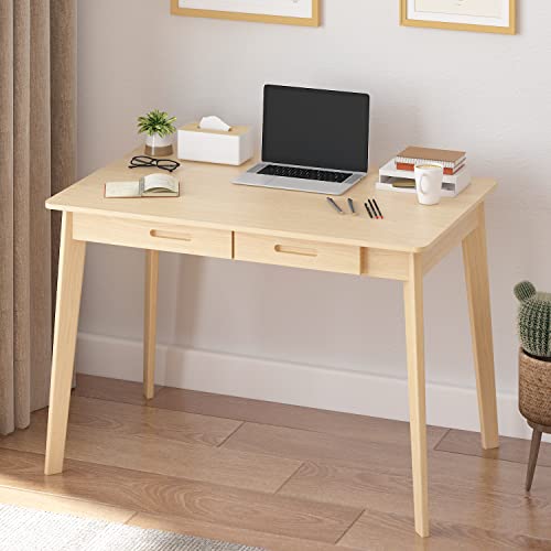 Aiegle Wood Computer Desk Writing Table With 2 Drawers, 39 Inch Home Office Workstation, Natural Color (39.4" L X 21.7" W X 29.5" H) #TOP25