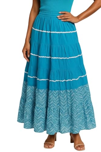 Image of Premium Long Skirt | Stylish Long Crushed Cotton & Unique Prints | Floor Length Skirt for Women | Elastic Waist Premium Maxi Skirt - Comfortable Casual Wear