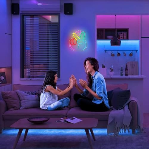 Image of ENUOLI Victory Neon Sign Colorful Neon Signs for Wall LED Yeah Neon Lights Sign for Bedroom Dimmable LED Sign Neon Wall Light for Party Decoration