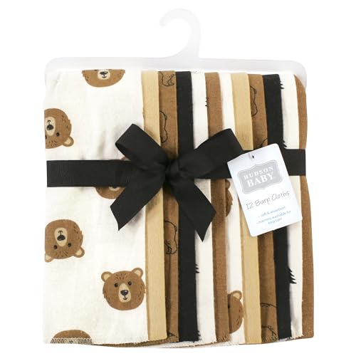 Image of Hudson Baby Unisex Baby Cotton Poly Flannel Burp Cloths Bundle, Brown Bear, One Size