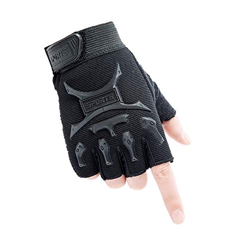 Long Keeper 4-9 Y Kids Half Finger Gloves Boys Girls Anti-slip Tactical Biker Mittens (Black, M)