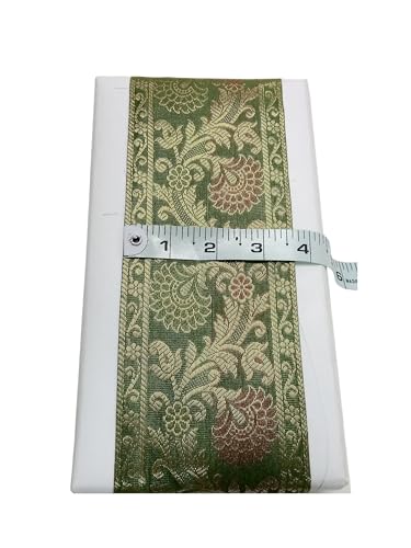 Image of Brocade Ethnic Work 9 Meter Laces and Borders Material for Dresses, Sarees, Lehenga, Suits, Blouses, Dupatta, chunri and Crafts (Olive Green)