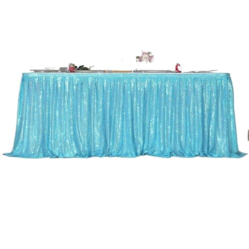 Jupe de table à paillettes bleu ciel 14FT pour décoration d'anniversaire et grand événement
