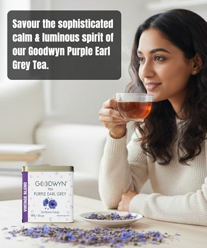 Image of Goodwyn Purple Earl Grey Tea (100g) | Handpicked Speciality Loose Leaf Black Tea with Natural Bergamot Flavour in Reusable Tin Can | Premium Hamper Gift Souvenir