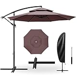 DFIXIT パラソル ガーデンパラソル 大型 直径 270/300cm アルミ製 ハンギングパラソル 風に強い 撥水加工 UVカット 吊り下げ式 パラソル クランク開閉 角度調整 庭、公園、ビーチ、中庭、テラス、コーヒーショップ、ショッピングモールなどに適しています(茶色,3M)