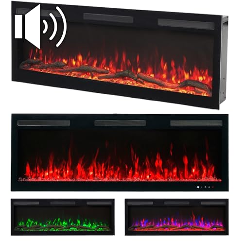 AFLAMO Chimenea Eléctrica LED Majestic Pro 153, Montaje en Pared, Efecto de Llama Multicolor, con Sonido y Calefacción (153x45x13)