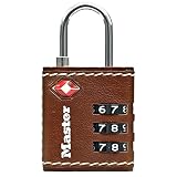 Master Lock (マスターロック) 南京錠 TSAロック ダイヤル 暗証番号設定 小型 レザー調 本体幅32mm 吊高内径19mm スーツケース 旅行鞄 海外旅行用鍵 防犯 4692JADBRN ブラウン