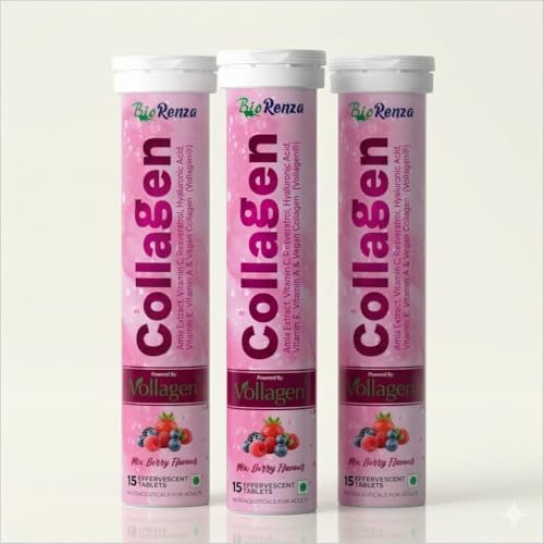 Image of Collagen Effervescent Tablets, Mix Berry Flavour, with Hyaluronic Acid, Vitamin C, Amla Extract, Vollagen, 15 Tablets (3)